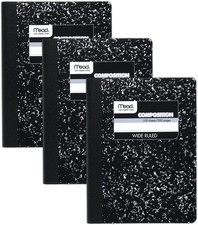 Composition Notebook 3 Pack Wide Ruled Paper 7-1/2" X 9-3/4" 100 Sheets per Book