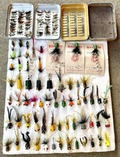 Vintage Fly Fishing Lure Lot & 2 Perrine Tackle Boxes Poppers & Flies Over 100!