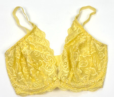 Change Lingerie Yellow Rose Lace Bra 30DD Semi Sheer Plunge Triangle Underwire