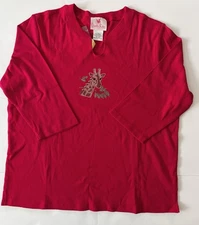 Quacker Factory Top Women XL Red Beads Giraffe Graphics 3/4 Sleeve Festive Fun