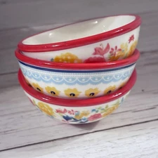 Pioneer Woman Dipping Bowl Condiment Dip Prep Mini Bowls Floral Design 3pc