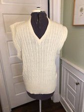 Vintage Bengal Lancer Ivory Acrylic V-Neck Cable Knit Vest, Men's M Ladies L