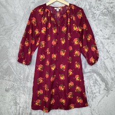 Tucker For Target Shirt Dress Womens Small Red Floral 3/4 Puff Sleeve Button