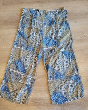 Lascana Pants Women Blue Green Print Pant Wide Leg Boho Coastal Festival sz 14
