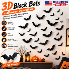 Halloween Bat Decorations 3D Black Wall Stickers PVC Bats Spooky Party Decor