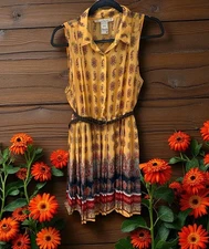 American Rag Dress Medium Lined Golden Collar Floral Paisley western country