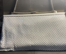 Whiting Davis White Enamel Mesh Evening Shoulder Bag Gold Frame Chain Strap