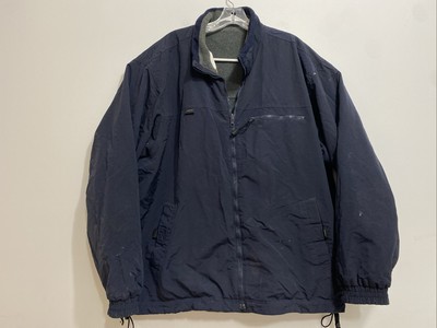 VTG Trader Bay Jacket Mens Sz XLT Navy Reversible Nylon Fleece Full Zip Bomber