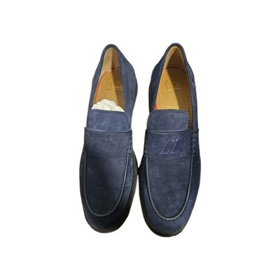 CHRISTIAN LOUBOUTIN URBINO MOC FLAT BLUE SUEDE LOAFERS CL LOGO SZ 45