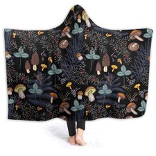 Mushroom Hooded Blanket Mushrooms Gifts for Women Soft Fleece Flannel Dark Wi...