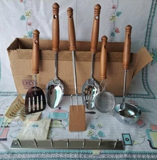 Vintage NIB 7 Piece Boxed Set Ekco Wood handles Utensil Set Missing 1 Pce BIN30