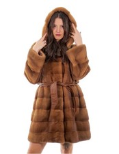 94cm Gold Gold 54 Mink Horizontal Sleeve Button Collar Hood Coat L...