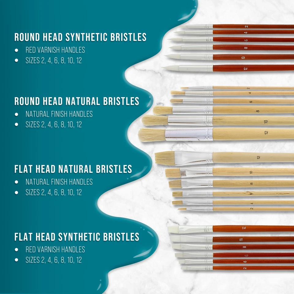 US Art Supply 24pc Oil & Acrylic Paint Long Handle Brush Set FREE Canvas Roll-Up - Image 4 of 4