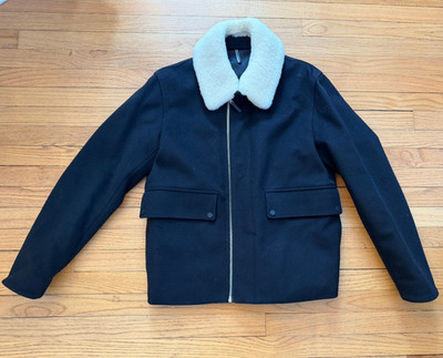 RARE Men's Dior Homme Black Wool Coat James Bond Spectre Size 52 Lamb Collar