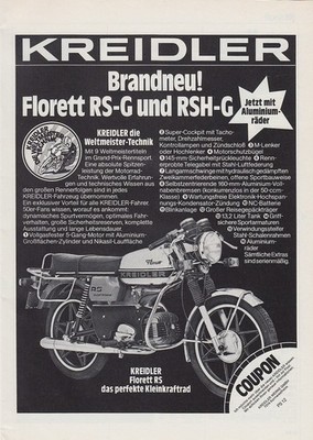 Kreidler Florett RS-G und RSH-G - Reklame Werbeanzeige Original-Werbung 1977
