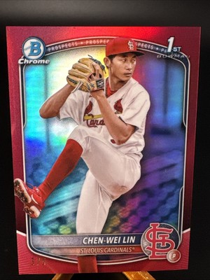 Chen-Wei Lin /5 2025 Bowman Chrome True Red BCP-141 SSP Cardinals