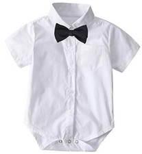Infant Baby Boys Dress Shirt Bodysuit Gentleman Formal 9-12 Months Short White