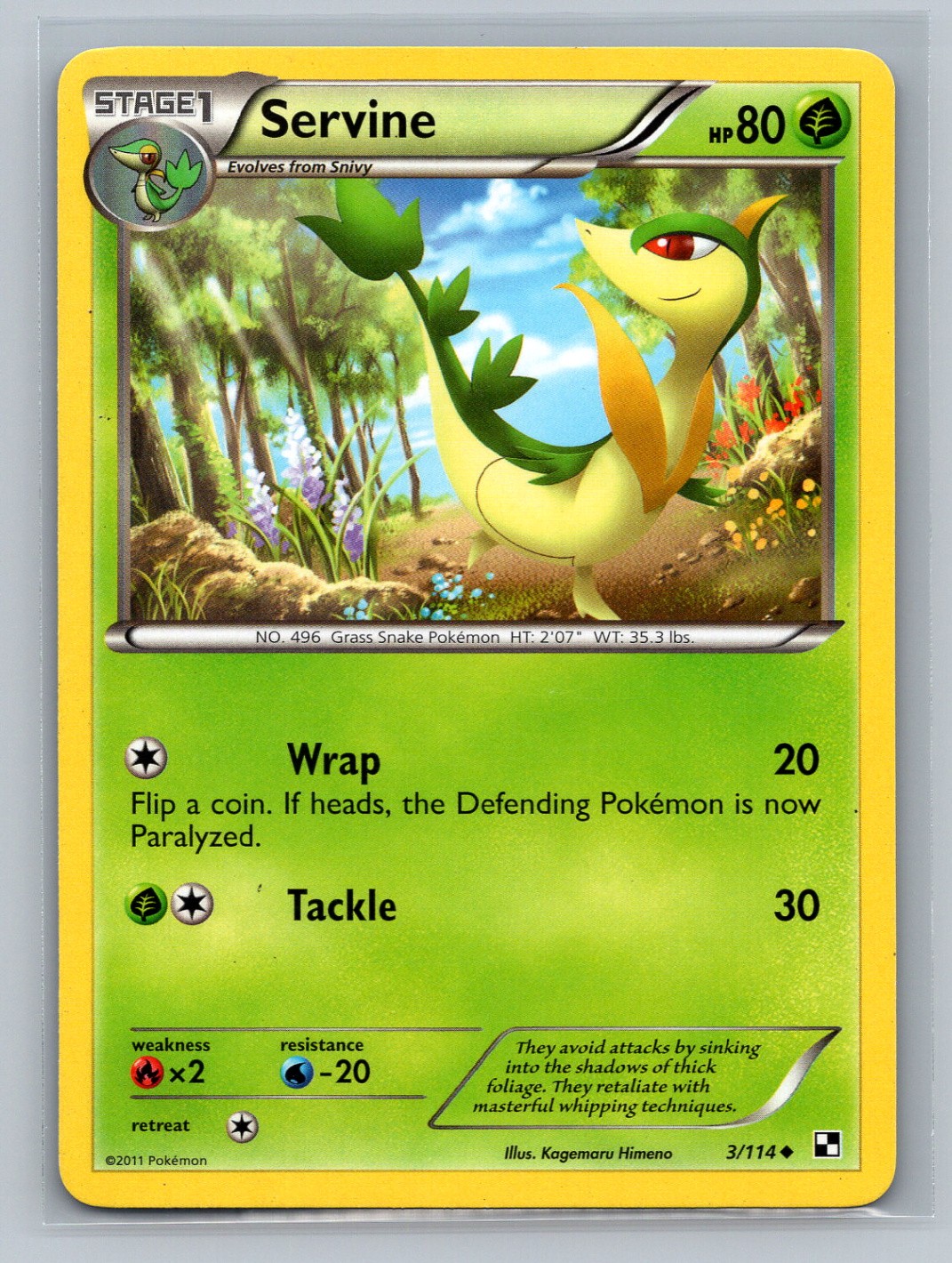 Pokémon TCG Servine (3) 3/114 Black and White Normal LP