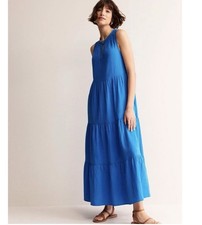 NWT Boden Size 2 Bright Blue Double Cloth Gauzy Tiered Maxi Dress Beachy