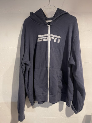Vtg ESPN Mens Logo Full Zip Fleece Sweatshirt Hoodie Purple XL
