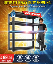 72  Heavy-Duty 5-Tier Garage Storage Shelves   3000  lb Steel Rack