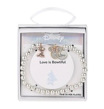Disney Minnie Mouse Fine Silver Crystal Now Beaded Stretch Bracelet- NEW - 50