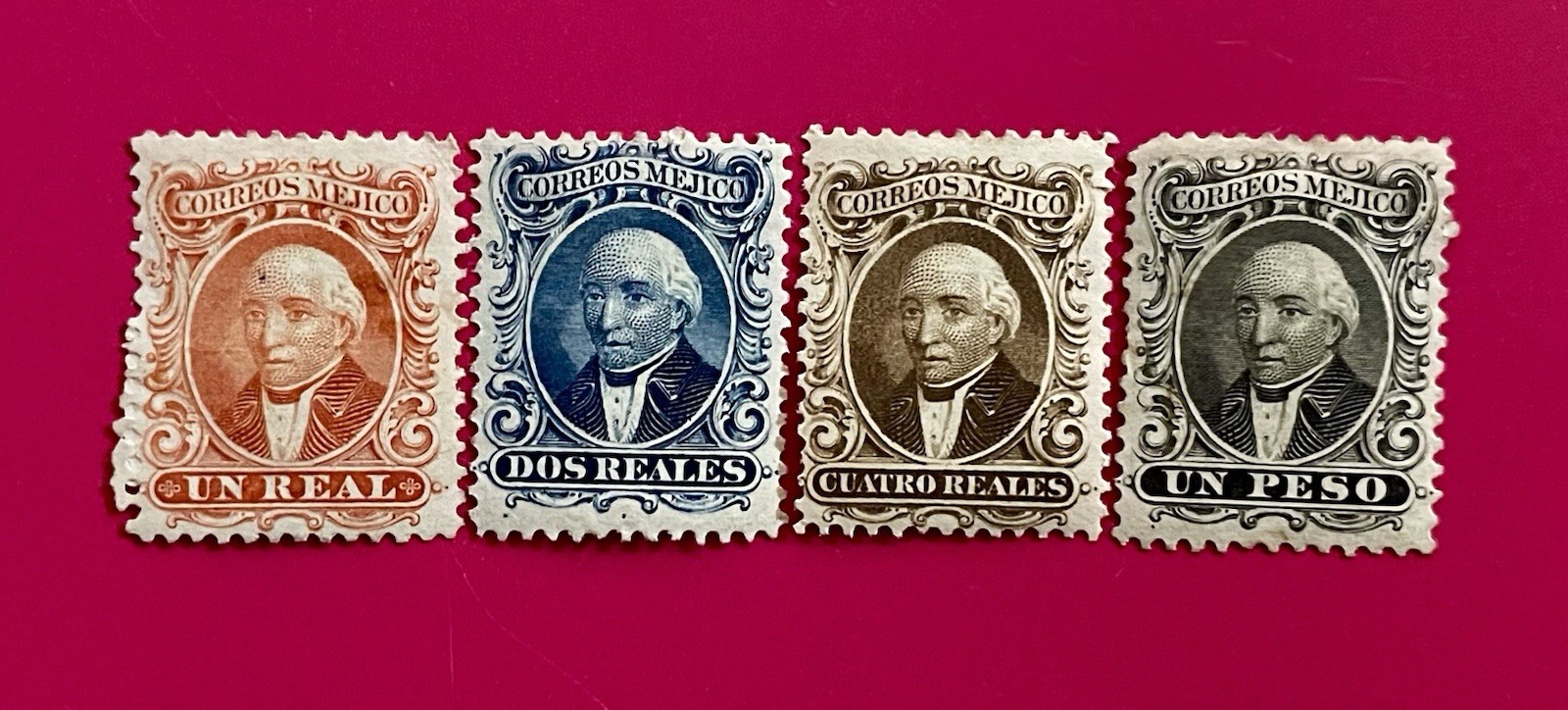 Antique Mexico 1864 Miguel Hidalgo y Costilla Sc14-17 H, OG Stamps