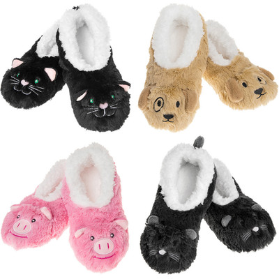 Snoozies! Sherpa Fleece Damen Hausschuhe rutschfeste Sohle pelzige Fußfreunde Designs 
