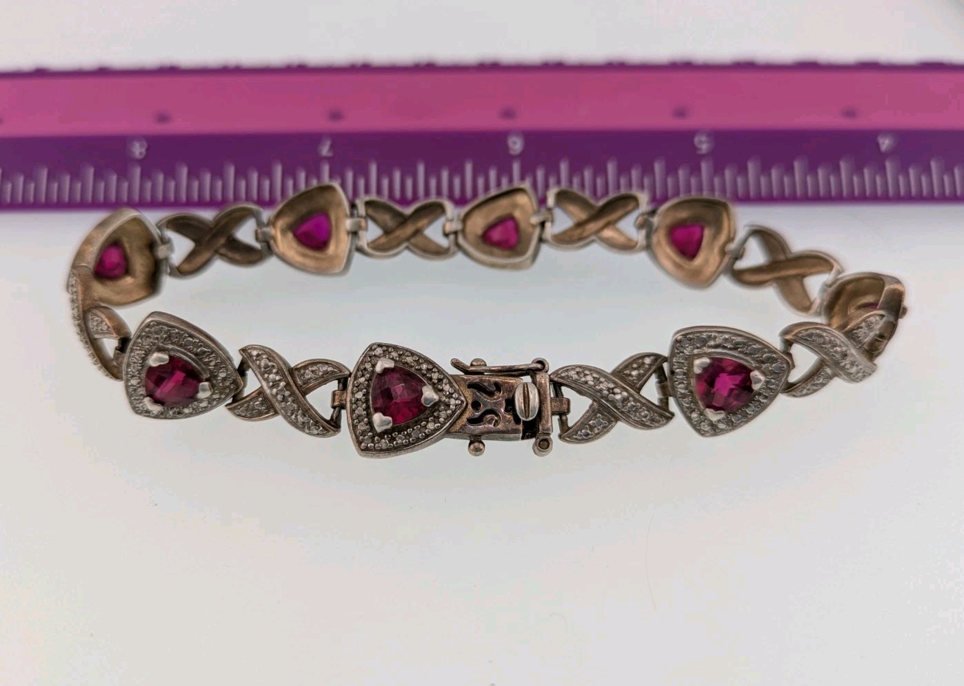 10ct Ruby Sterling Silver Bracelet 925 Tennis 8" … - image 5