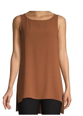 NWT EILEEN FISHER Silk Georgette Crepe Bateau Neck Long Shell Top
