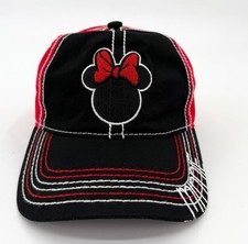 Disney Minnie Mouse Hat Cap Strap Back Black Red Polka Dot Embroidered Adult