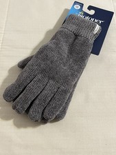 Isotoner Chenille Knit Gloves - Gray, One Size Logo Warm 3 1/2 Across