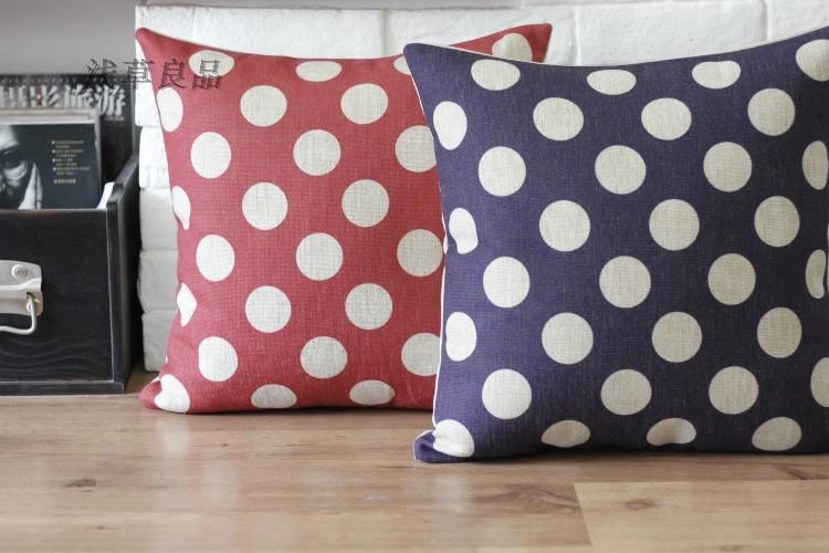 45cmX45cm Retro Country Classical Red Big Spots Linen CUSHION COVER PILLOW CASE - Image 2 of 2