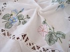 Pretty Hand Batten Lace Inserted Flower Embroidery White Cotton Table Cloth L