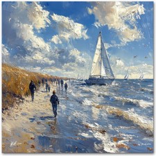 Ölgemälde Druck Leinwand Bild Strand Meer Boot Wanddeko Wandbilder XXL 5631A