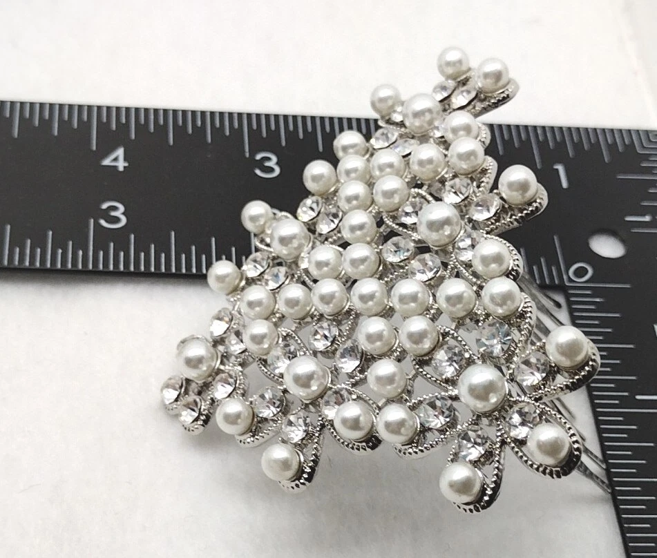 Vintage Silver Toned Flower Burst Faux Pearl Clip Comb Side Swept Wedding Foto 4 de 4