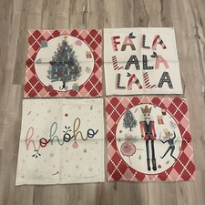  Set Of 4 Christmas Throw Pillow Covers 18  x18  Canvas Nutcracker NWOT