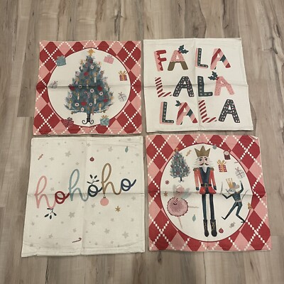 (Set Of 4) Christmas Throw Pillow Covers 18 x18  Canvas Nutcracker NWOT