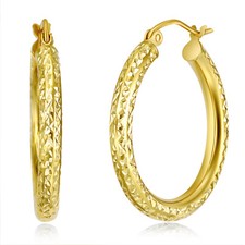 Wellingsale 14k Yellow Gold Diamond Cut 3mm Hoop Earrings 25 x 25 mm 