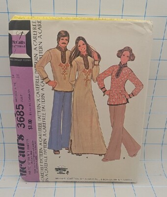 VTG McCalls Pattern Misses & Mens Set #3685 Bell Bottom Uncut Step By Step 