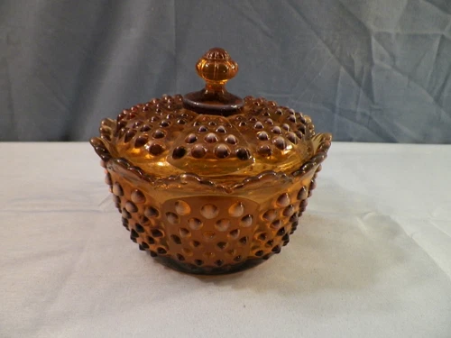 Fenton #3802 Cameo Opalescent Glass Hobnail Covered Candy Jar Dish Butter Bowl