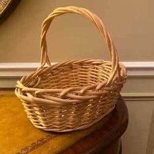 Oval Beige Tan Boho Wicker Basket with Handle