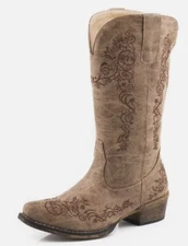 New Roper Western Boots Womens Riley Scroll Tan 09-021-1566-2854 sz 6