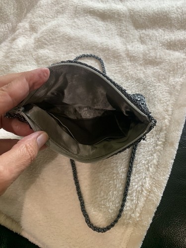 Vintage Walborg Beaded & Sequined Gunmetal Grey Satin Lined Evening Shoulder Bag - Picture 11 of 13