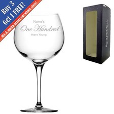 Personalised Engraved 100th Birthday Primeur Gin Glass Years Young Curly Font
