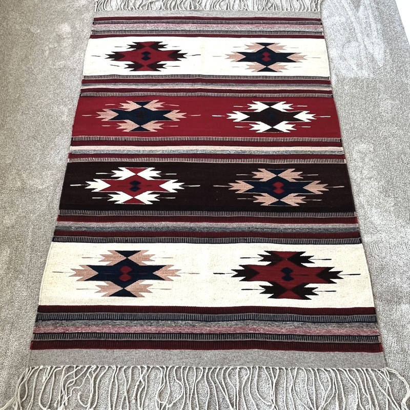 VTG  ZAPOTEC Rug Southwestern Geometric Appox 80” X 46.5” Red Beige Black Brown