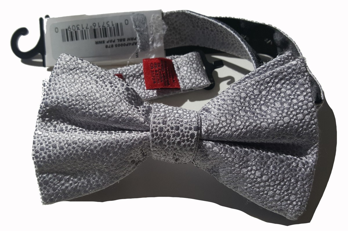 mi Alfani NEW Silver Slim Geometric Men's Pre-Tied Bowtie Silk $45