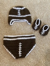 Infant Football Crocheted Diaper Cover, Hat, and Footies -size 0-3 Month- EUC