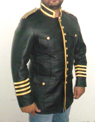 Mans ECHTLEDER MARINE NAVY STYLE Jacke Mantel STEAMPUNK PUNK ROCK Herren