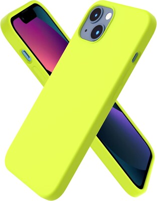 Fluorescent Yellow 6.1'' iPhone 13 Case Slim Liquid Silicone Full Covered Cover